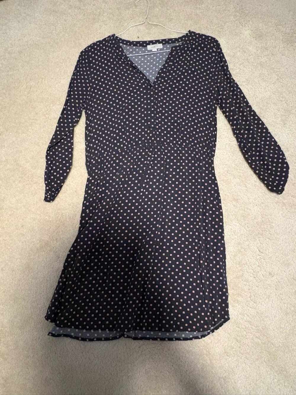 Loft Square Dot Navy Tie Medium Dress